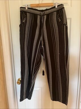 Anthropologie Black and White Striped Boho Pull-On Pants XL